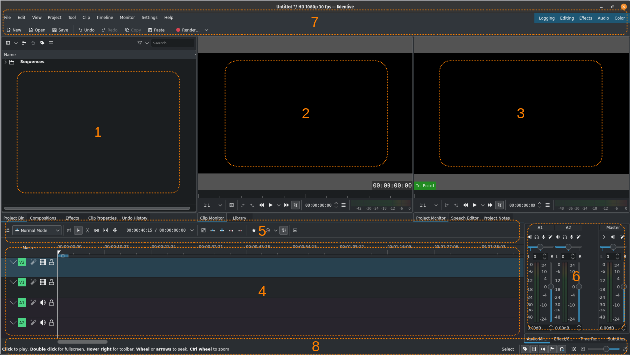 ../_images/kdenlive2304_ui-workspaces.webp
