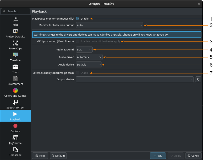 Kdenlive Configure Playback