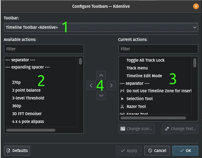 Configure Toolbars Dialogue Window