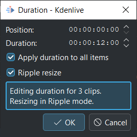 All selected clips have the same length