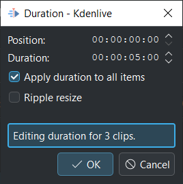 All selected clips have the same length