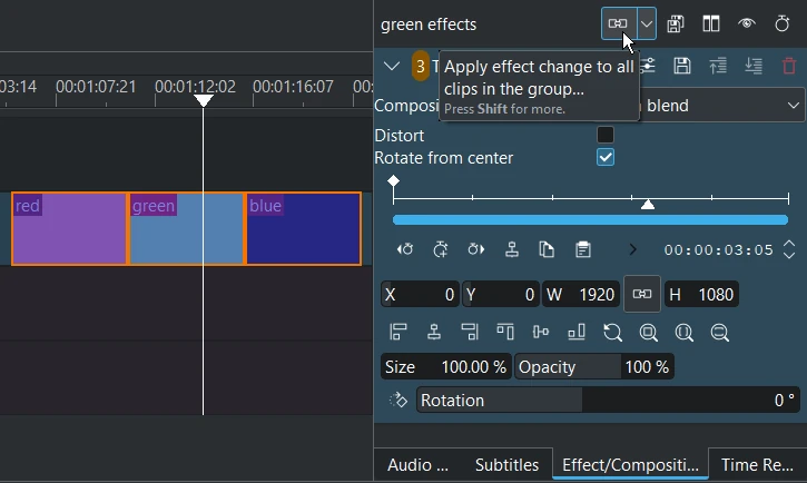 effects on grouped clips