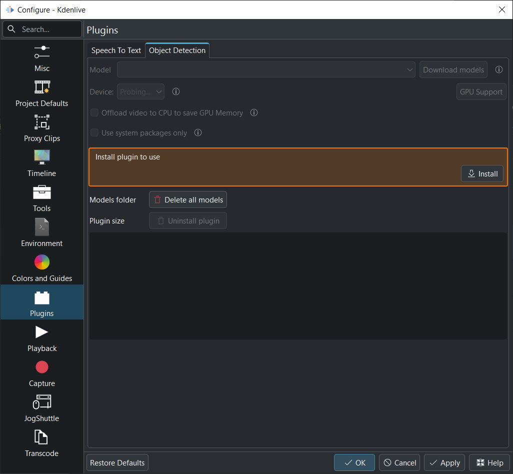 Object Detection plugin to be installed