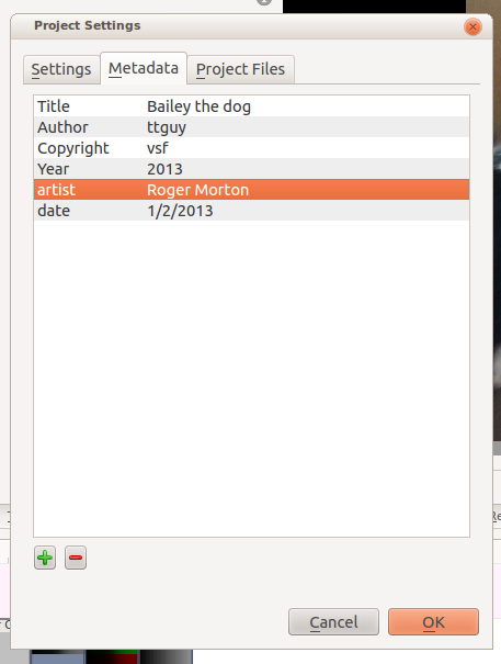 Kdenlive Metadata Dialog