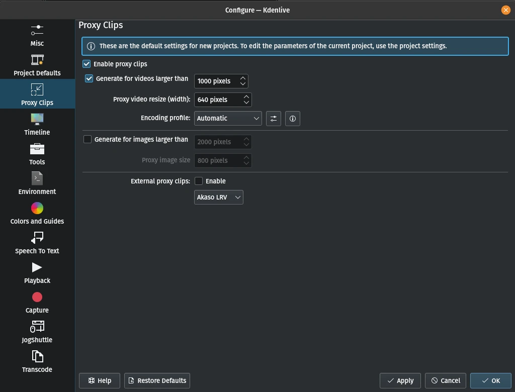 Proxy Clips settings dialog