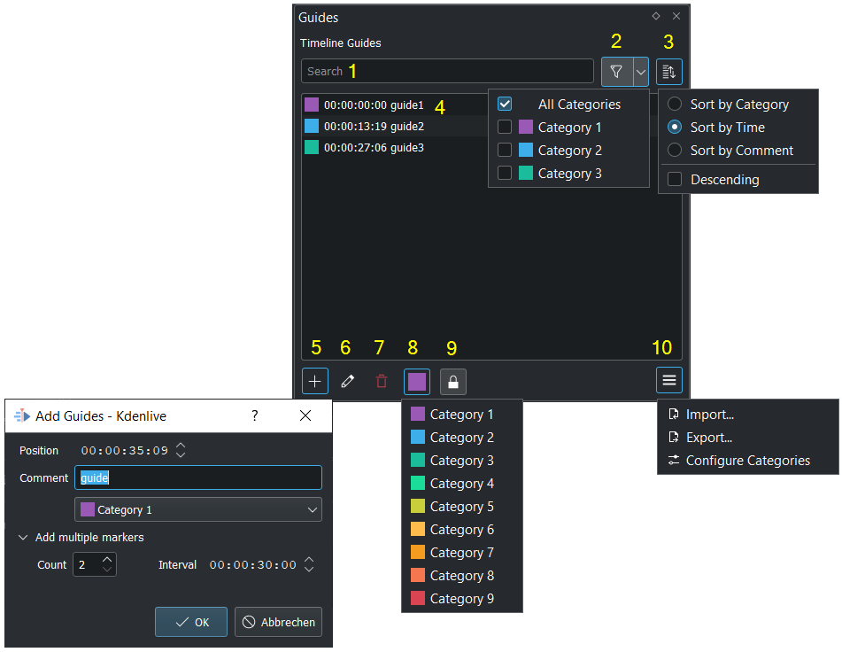 Kdenlive guides view