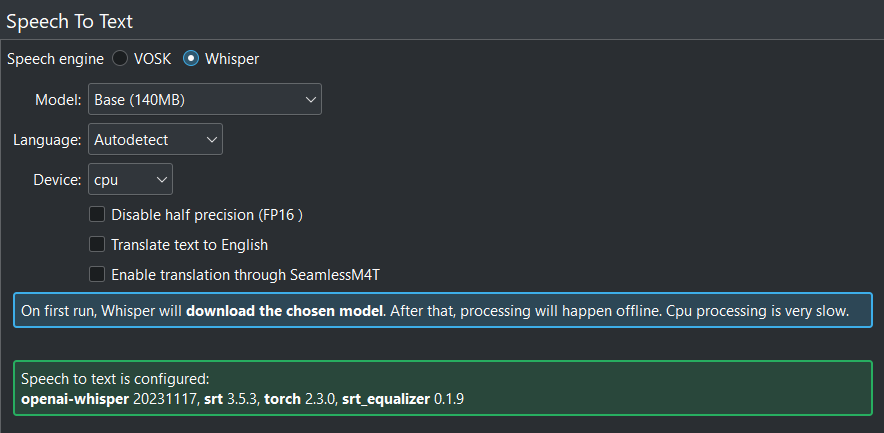 Whisper installerat
