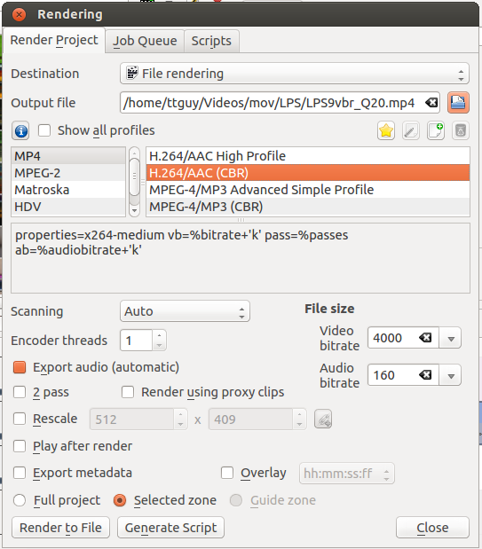 File rendering dialog Constant Bit Rate - ver 0.9.10