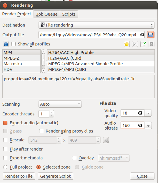File rendering dialog Variable Bit Rate - ver 0.9.10
