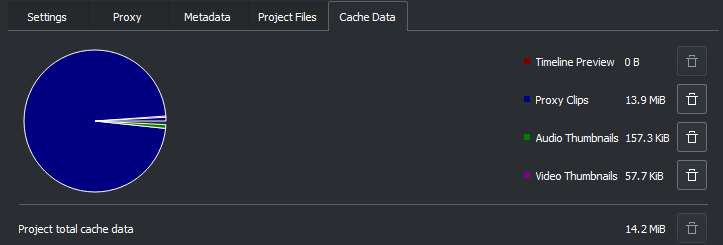 Cache data dialog